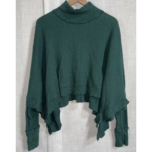 We The Free Women's XL Moon Daisy Turtleneck Rib Top Green Shirt Ruffle Crop